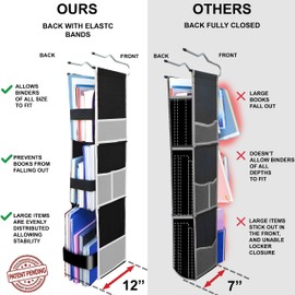 ABRA® 3 Shelf Hanging Locker Organizer for School, Work, Gym | Deep Shelves 6.5”x 9”| Eco-Friendly Fabric Healthy for Children | Adjustable School Locker Shelf from 3 to 2 Shelves (Black/White)