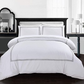 My Home Store Duvet Cover Hotel Quality 200TC Bedding Set Duvet Sets Soft Breathable 100% Poly Cotton Quilt Cover with Pillowcases (White, Single)