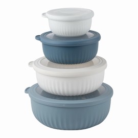 COOK WITH COLOR Prep Bowls - Wide Mixing Bowls Nesting Plastic Meal Prep Bowl Set with Lids - Small Bowls Food Containers in Multiple Sizes (Blue Grey)