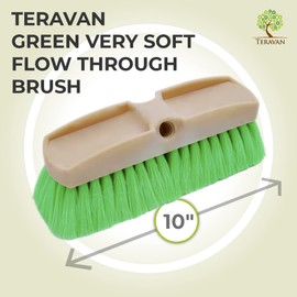 Teravan Green Obround Flow Through Scrub Brush for Cleaning-Car Wash Brush with Very Soft Bristles-Cleaning Brush for RVs, Trucks, Boats, Windows, and Floors (10-Inch)