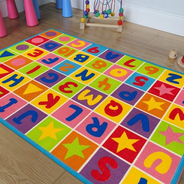 PR'S Kids/Baby Room/Daycare/Classroom/Playroom Area Rug Letters Numbers Fun Educational Shapes Non-Slip Back Bright Colorful Vibrant Colors (5 Feet X 7 Feet)
