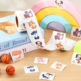 Qeeenar 1 Roll Animal Stickers Reward Stickers Cute Animal Space Stickers Office Supplies Incentives Roll Sticker Animal Party Favor Stickers, 500 Pcs Each Roll(Dog)