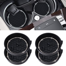 Amooca Car Cup Coaster Universal Non-Slip Cup Holders Bling Crystal Rhinestone Car Interior Accessories 4 Pack Black