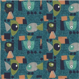 Paintbrush Studios Fish Hope Funky Fish Teal Cotton Fabric By The Yard