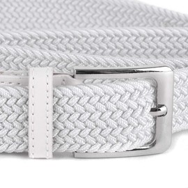 Umo Lorenzo - Cinturones de golf trenzados elásticos sin agujeros, cinturones casuales elásticos para hombres y mujeres, Blanco, Medium (Fits 32-35" Waist)