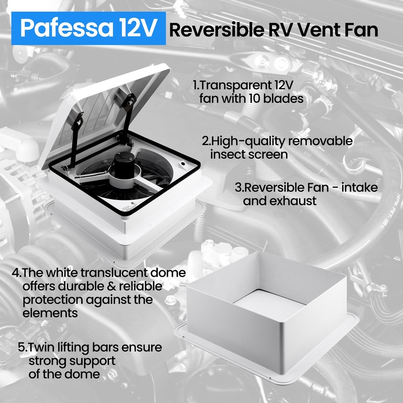 Pafessa 14” RV Roof Vent Fan 4 Speed Reversible -