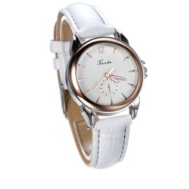 JewelryWe Fashion White Leather Strap Quartz Wrist Watch for Girls Lady Women