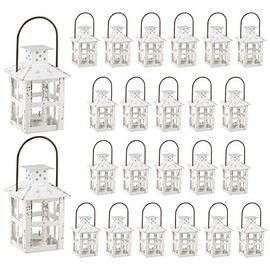 Kate Aspen Mini Decorative Lanterns - Set of 24 - Vintage Metal Lantern Candle Holders for Wedding Centerpiece, Home Decor and Party Favor (White)
