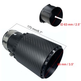 Krtopo Car Exhaust Tailpipe Muffler Tip Fit for 2.5"(63mm) Inlet Exhaust Pipe Stainless Steel and Carbon Fiber End Pipe 89mm Outlet Modification Rear Tailpipe End Throat (Straight Matte Black)