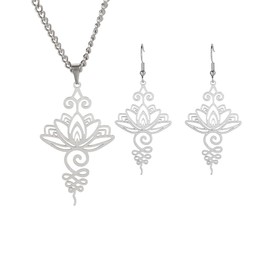 VASSAGO Lotus Flower Pendant Necklace Stainless Steel Unalome Lotus Necklace Choker Chakra Symbol Geometry Hindu Lotus Pendant Spiritual Jewellery Gift for Men Women Stainless Steel, Stainless Steel