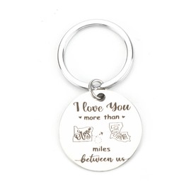 FRULX Stainless Steel Round Pendant Keychain, 'i Love You More Than Miles Between Us', Cute Keychain Accessories for Couples, Friends and Special Occasions, Perfect Valentine's Day Gift for Women