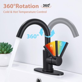 HOZKUY Bar Sink Faucet Bathroom Kitchen Sink Faucet Single Handle 360° Swivel Stainless Steel Wet Bar Sink Faucets 1/3 Hole for Bath Farmhouse Vanity Lavatory Faucets- Matte Black