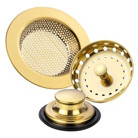 RQYEKDO - Juego de 3 tapones de desagüe para fregadero de cocina, universal antiobstrucción de acero inoxidable con asa, tamiz de filtro de cesta perforada para desagües estándar de 3.5 pulgadas