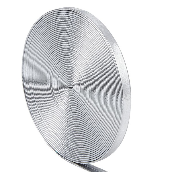 GORGECRAFT 5.5Yds Flat Metallic Silver Leather Straps 0.2" Glossy Leather