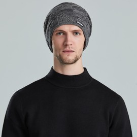 WANYIG Warm Winter Hat Double Layer Women's Men's Beanie Slouch Hat Knitted Hat Pair Hat Wool Bobble Hat Unisex with Soft Inner Lining 50-60 cm, 934 Grey, 56