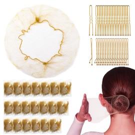 Bun Nets for Ballet Girls - 20PCS 24inch Mesh Hair Nets Invisible and 65PCS U Shaped Hair Pins Hair Bands for Women, Girls, Ballet Bun Maker & Dance, Blonde