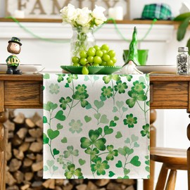 Artoid Mode Clover Shamrock Leaves St. Patrick's Day Table Runner, Seasonal Spring Kitchen Dining Table Decoration for Home Party Decor 13x90 Inch