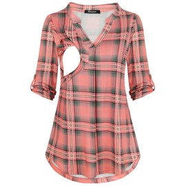 Quinee Nursing Tops Breastfeeding Shirts Summer Maternity Clothes Maternity Business Casual Pink Green Plaid S