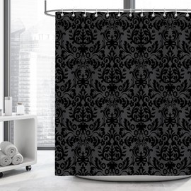 PAOPOED Black Shower Curtain, Damask Vintage Baroque Victorian Antique Adults Foliage Bathroom Decor, Waterproof Cloth Fabric Bath Curtain with Hooks 72 x 72 inch