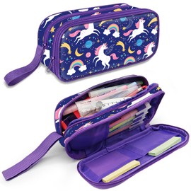 Cute Pencil Case for Girls, Large Pencil Pouch for School Supplies, Portable Rainbow Pencil Bag, Aesthetic Pencil Box with Zipper, 2 Compartments Stationary Organizer for Kids Teens Students Adults