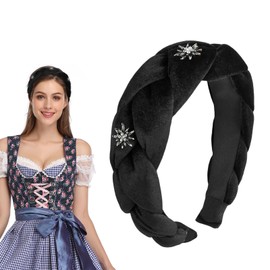 Women's Costume Headband, Dirndl Headband, Vintage Braided Headband for Women, Oktoberfest Headband with Edelweiss, Traditional Hair Accessories, Headband for Women and Girls (Black, 1)