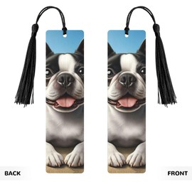 Cute Boston Terrier Wooden Bookmark for Men with Tassels, Bookmark for Book Lovers Book Marks for Reading Book Accessories