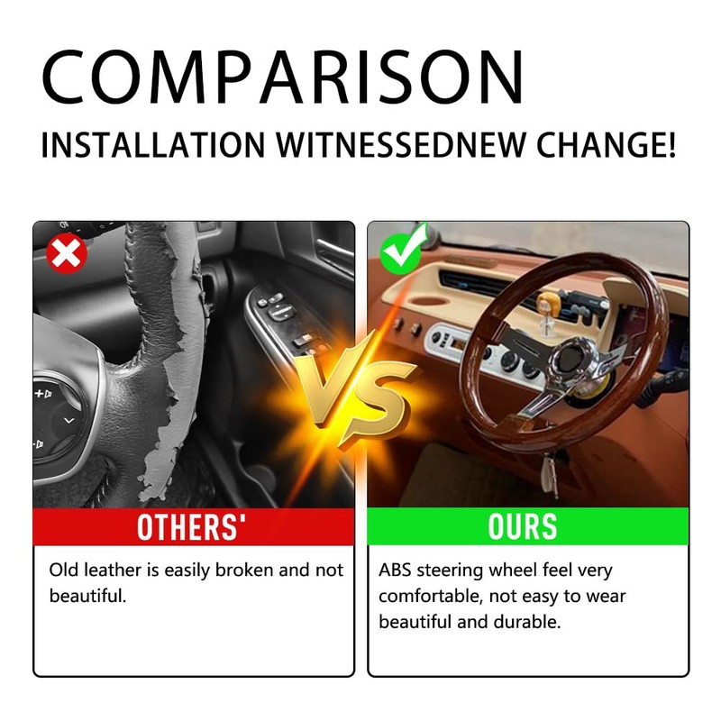 RASTP Walnut Wood Grain Trim Racing Steering Wheel, 13.8''/350MM 6