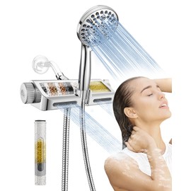 MakeFit Filtered Shower Head with Handheld Combo - Dual 2-in-1 Spa System with Massage Shower and 10 Modes Hand Held Shower High Pressure with Built in Power Wash Mode (Chrome)