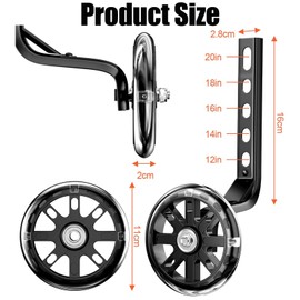 Stabilisers, Bicycle Stabilisers, Children's Bicycle Luminous, Auxiliary Wheels for Children with Adjustable Safety Stabilisers, for 12 14 16 18 20 Inch Single Speed Bike