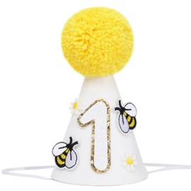 WUTKYAX Bee 1st Birthday Cone Hat - 1st Birthday Hat for Baby Boy Girl,First Crown for One Year Old Decoration,Daisy-Themed Party Hat,first bee day decorations girl