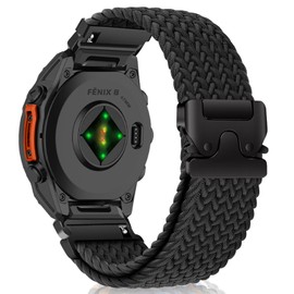 MiKoyi Nylon Bands Band for Garmin Fenix E 47mm/Fenix 8 47mm/Fenix7 Pro/MARQ GOLFER (Gen 2)/Epix (Gen 2), 22mm Nylon Sport Strap for Garmin Descent G1 Solar Stretchy Braided - Black