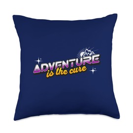 Hiking Mental Health Designs Outdoor Hiking Adventure is The Cure Mountain Hiker Throw Pillow, 18x18, Multicolor