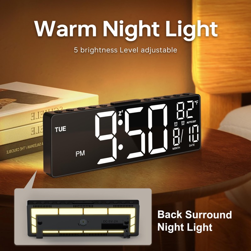 JALL 10.5'' Large Digital Alarm Clock with 8 RGB Colors,