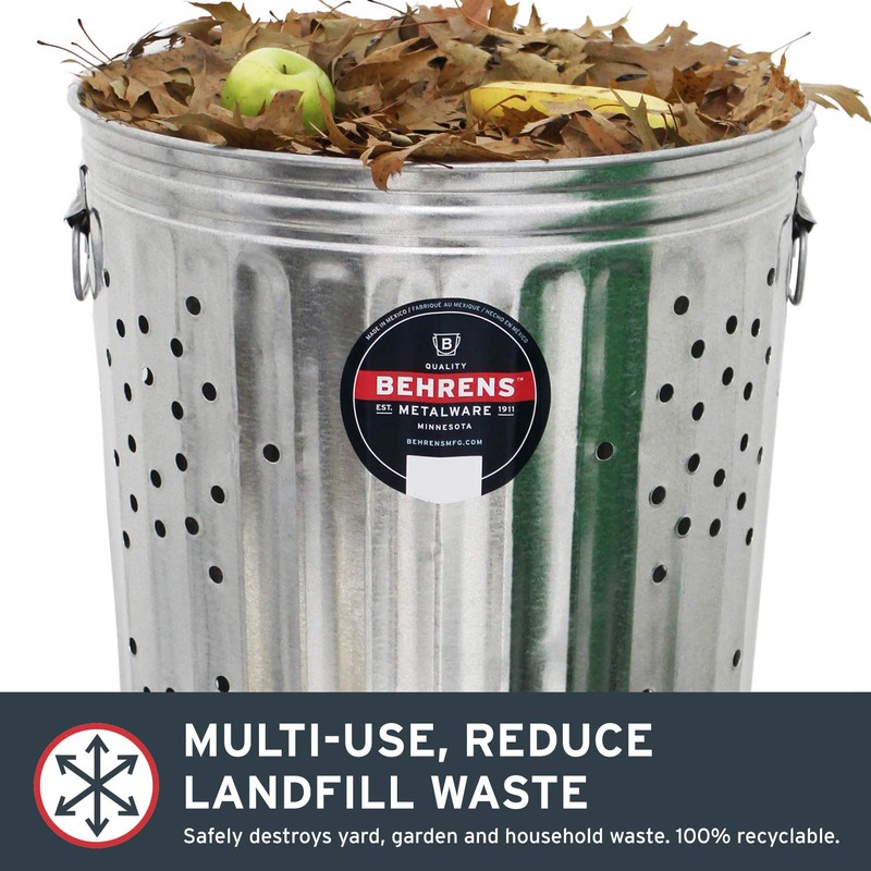 Behrens Manufacturing Galvanized Steel Outdoor Composter/Burner Trash Can for Garden,