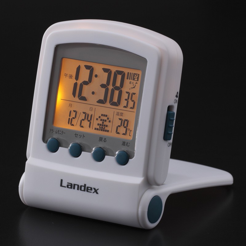 LANDEX デジタル電波目覚まし時計 タイムフリッパーLite LEDバックライト付き ホワイト YT5221WH