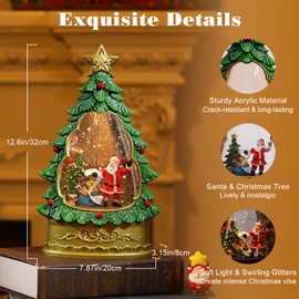 Lewondr Christmas Snow Globe, Musical Santa Tree Water Lantern with Swirling Glitters & 8 Songs, Powered by USB & Battery Lighted Snow Globe Lamp Christmas and Home Decoration