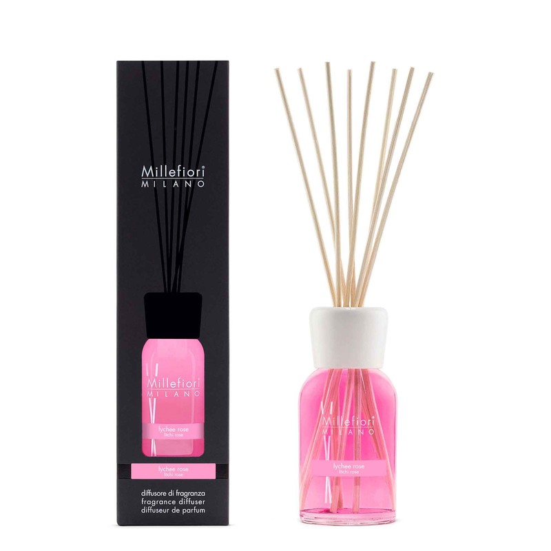 Millefiori Milano Duftstoff Diffusor Sticks Lychee Rose, Fassungsvermögen 250ml, Kopfnoten: