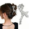 Silver Rose Metal Hair Claw Clips Vintage Leaf