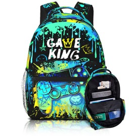 Nebcog School Backpack for Boys Splash Gamer Boys Backpack for Kids Children Elementary Middle School Video Game Bookbag Backpacks for 6-18 Waterproof Lightweight 17 Inches Travel Back Pack