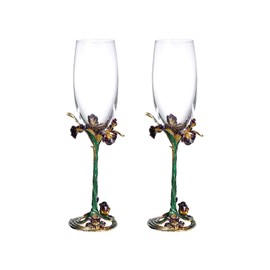 SUQ I OME Enamel Wine Crystal Champagne Flutes Glasses Set of 2, Decorative Enamel Champagne Glasses, Gifts for Brides and Grooms, Wedding, Valentine, Anniversary, Birthday