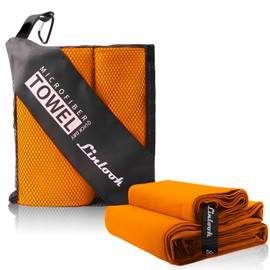 Linlook Microfibre Towel Set - XL Camping Beach Towel - Quick Drying Sports Gym Towel - Compact Swimming Towel for Men and Women (Orange)