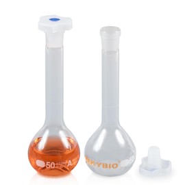 PEKYBIO 50ML Volumetric Flask Set|ASTM Class A 3.3 Borosilicate Glass|Polypropylene Stopper|White Graduation|for Analytical Chemistry Work|2PCS