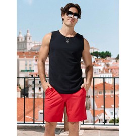 Arcweg Mens Swim Trunks with Compression Liner and Zipper Pockets 9" Quick Dry Bathing Suit Board Swimming Shorts, L Red