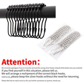 Ulable 24 Pack Shower Curtain Hooks Rings Roller Balls Shower Rings Stainless Steel Metal Rust Free. （Black）