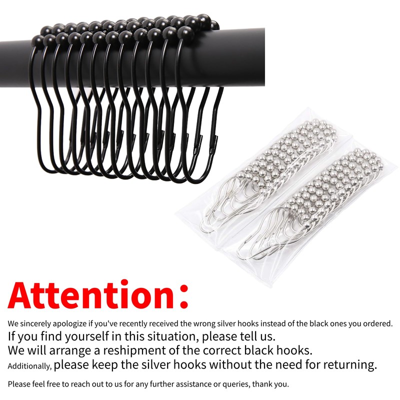 Ulable 24 Pack Shower Curtain Hooks Rings Roller Balls Shower