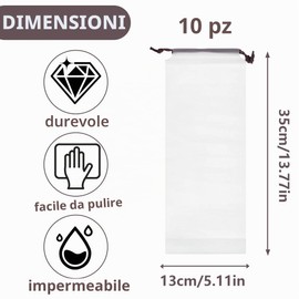 10 pezzi Borsa portaombrelli in plastica traslucida, Sacchetti per Ombrelli Bagnati di Ricambio per Ombrelli Classici e Ombrelli Pieghevoli, Riutilizzabile