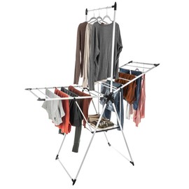 Home-Complete Clothes Drying Rack - 2-Level Laundry Drying Rack with 24 Drying Rails, Hanging Bar, and 2 Height-Adjustable Wings - Indoor/Outdoor Foldable Drying Rack (White)