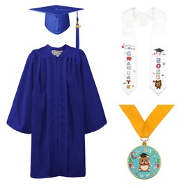 GraduationMall Children's Graduation Talar with Graduation Hat 2025 Nursery Stole Bear Medal Package Graduation Gift 12 Colours, royal blue-2025 stole, S