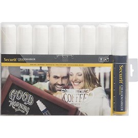 Securit 7mm - 15mm Writing Width Rectangular Tip Large Liquid Chalk Marker - White (Pack of 8)