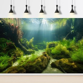 ZatiasMiller Aquarium Background Freshwater Ecosystem Aquarium Backdrop Algae Aquatic Plants Moss Aquatic Grass with Sunlight Terrarium Background Amazing Clear Water Fish Tank Decor Vinyl 24x16in